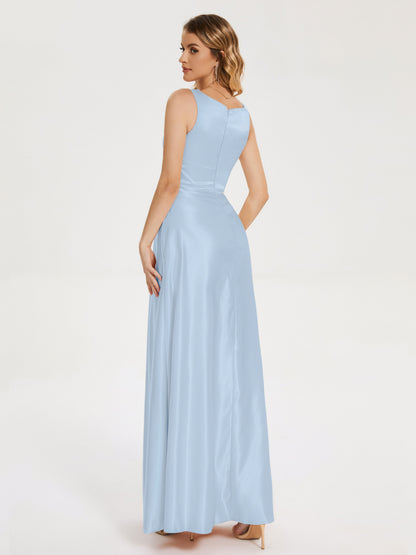 Lilliana Round Neck Long Satin Bridesmaid Dress