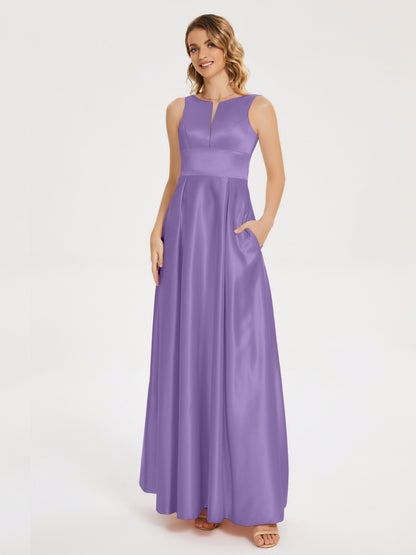 Lilliana Round Neck Long Satin Bridesmaid Dress