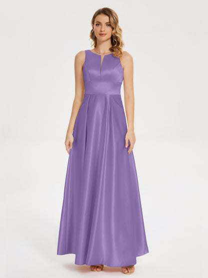 Lilliana Round Neck Long Satin Bridesmaid Dress