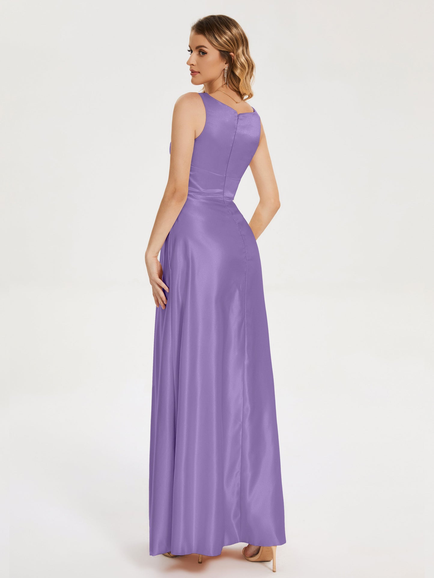 Lilliana Round Neck Long Satin Bridesmaid Dress