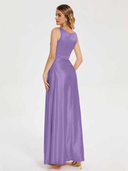 Lilliana Round Neck Long Satin Bridesmaid Dress