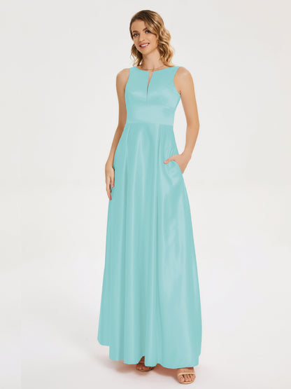 Lilliana Round Neck Long Satin Bridesmaid Dress
