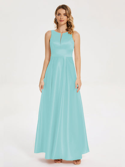 Lilliana Round Neck Long Satin Bridesmaid Dress