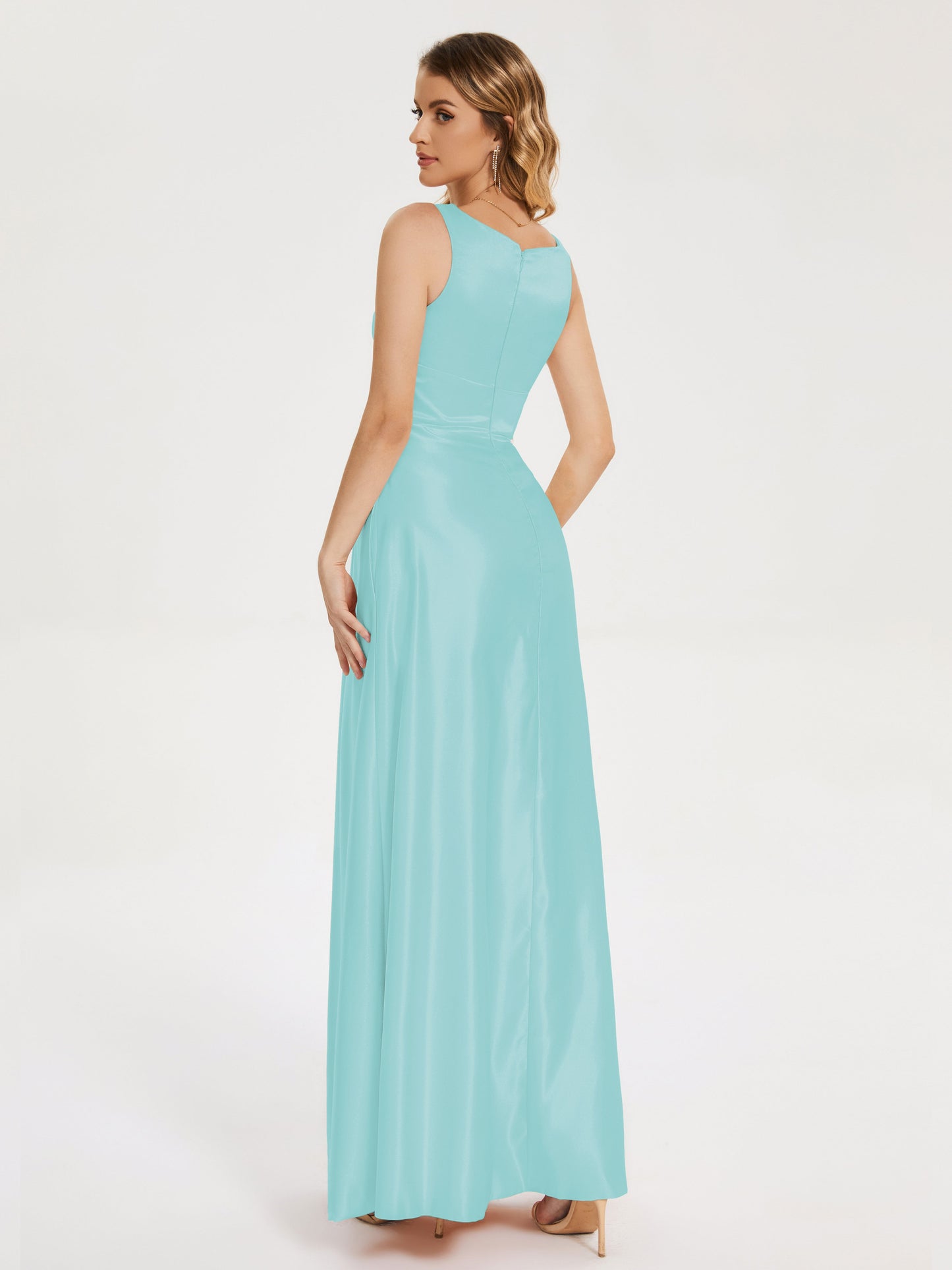 Lilliana Round Neck Long Satin Bridesmaid Dress