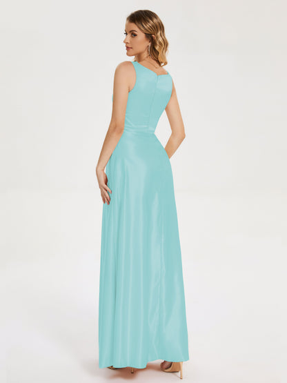 Lilliana Round Neck Long Satin Bridesmaid Dress