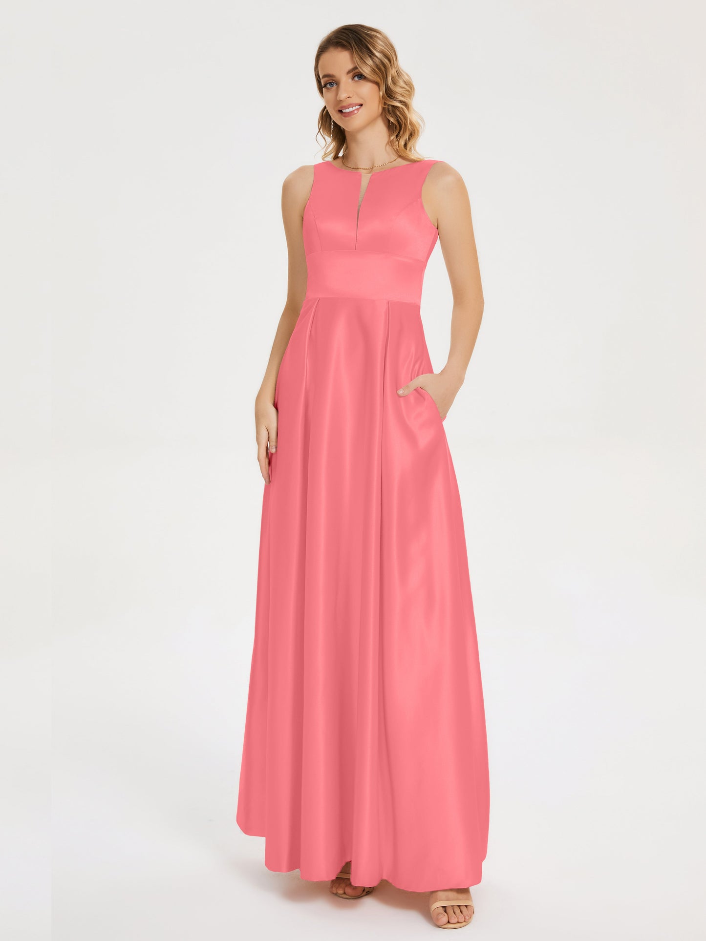 Lilliana Round Neck Long Satin Bridesmaid Dress