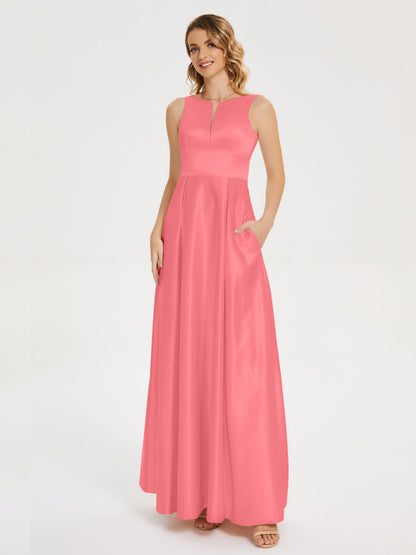 Lilliana Round Neck Long Satin Bridesmaid Dress