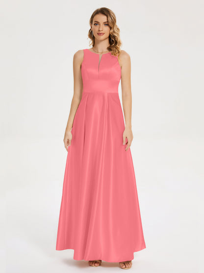 Lilliana Round Neck Long Satin Bridesmaid Dress