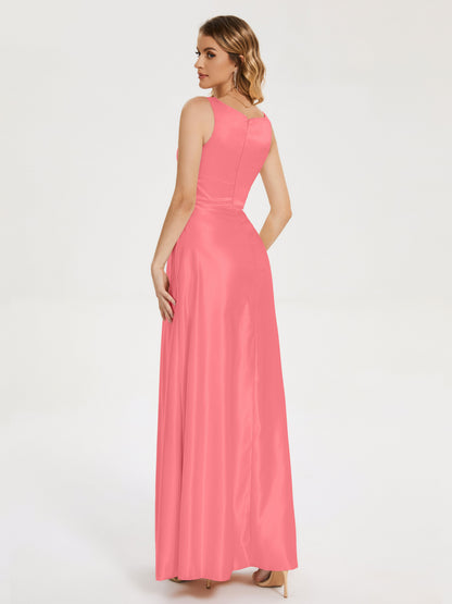 Lilliana Round Neck Long Satin Bridesmaid Dress