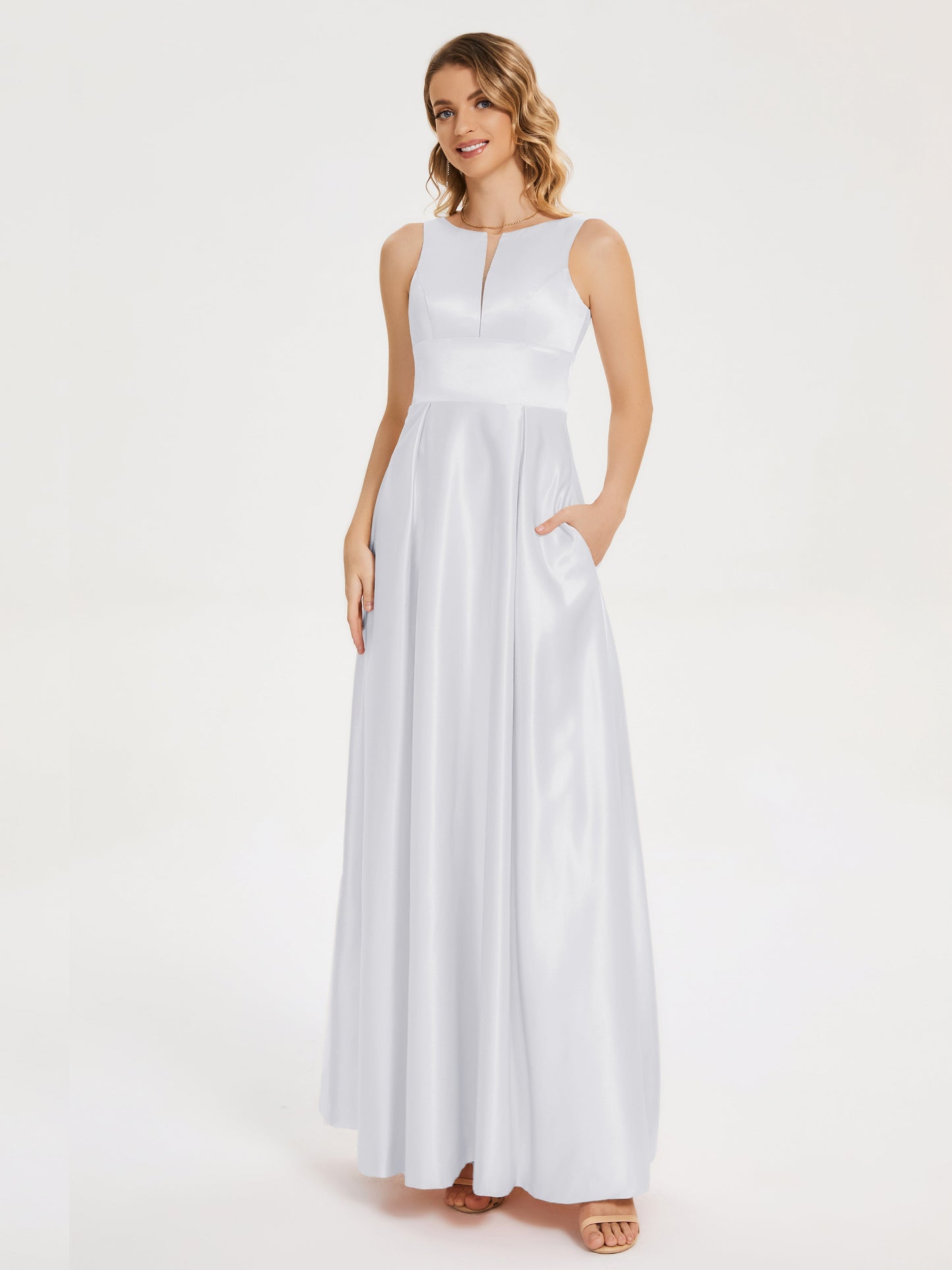 Lilliana Round Neck Long Satin Bridesmaid Dress