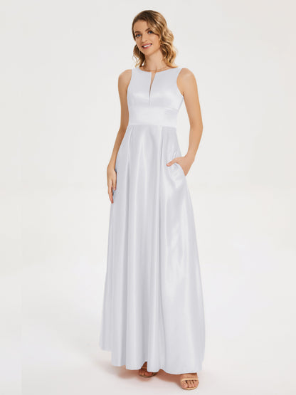 Lilliana Round Neck Long Satin Bridesmaid Dress