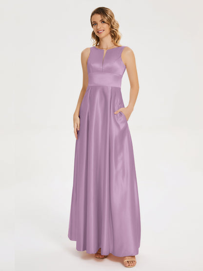 Lilliana Round Neck Long Satin Bridesmaid Dress