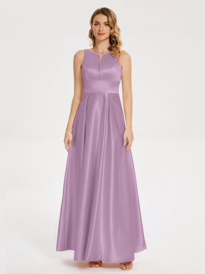 Lilliana Round Neck Long Satin Bridesmaid Dress