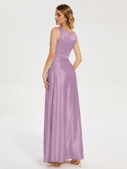 Lilliana Round Neck Long Satin Bridesmaid Dress