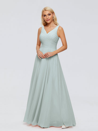 Ryleigh V Neck Long Chiffon Bridesmaid Dresses with Bow