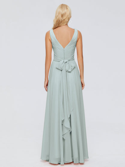 Ryleigh V Neck Long Chiffon Bridesmaid Dresses with Bow