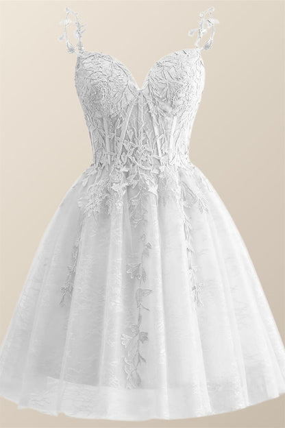 Straps Periwinkle Lace Appliques A-line Short Dress
