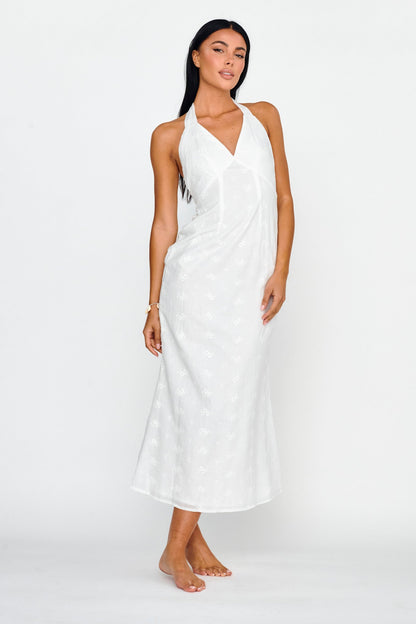Lavara Halterneck Midi Dress White
