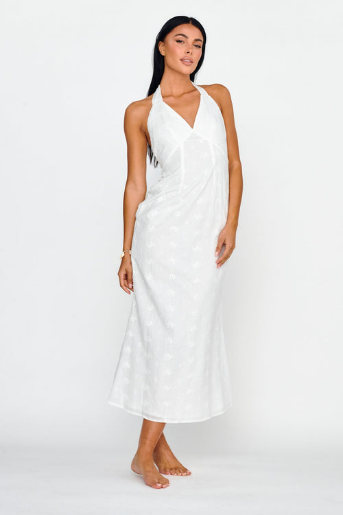 Lavara Halterneck Midi Dress White