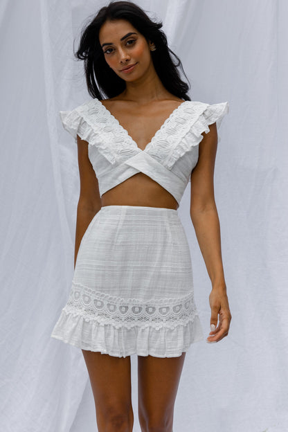 Just Bliss Embroidered Trim Mini Skirt White