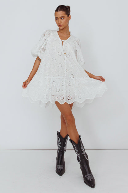 She's A Gem Eyelet Shift Dress White