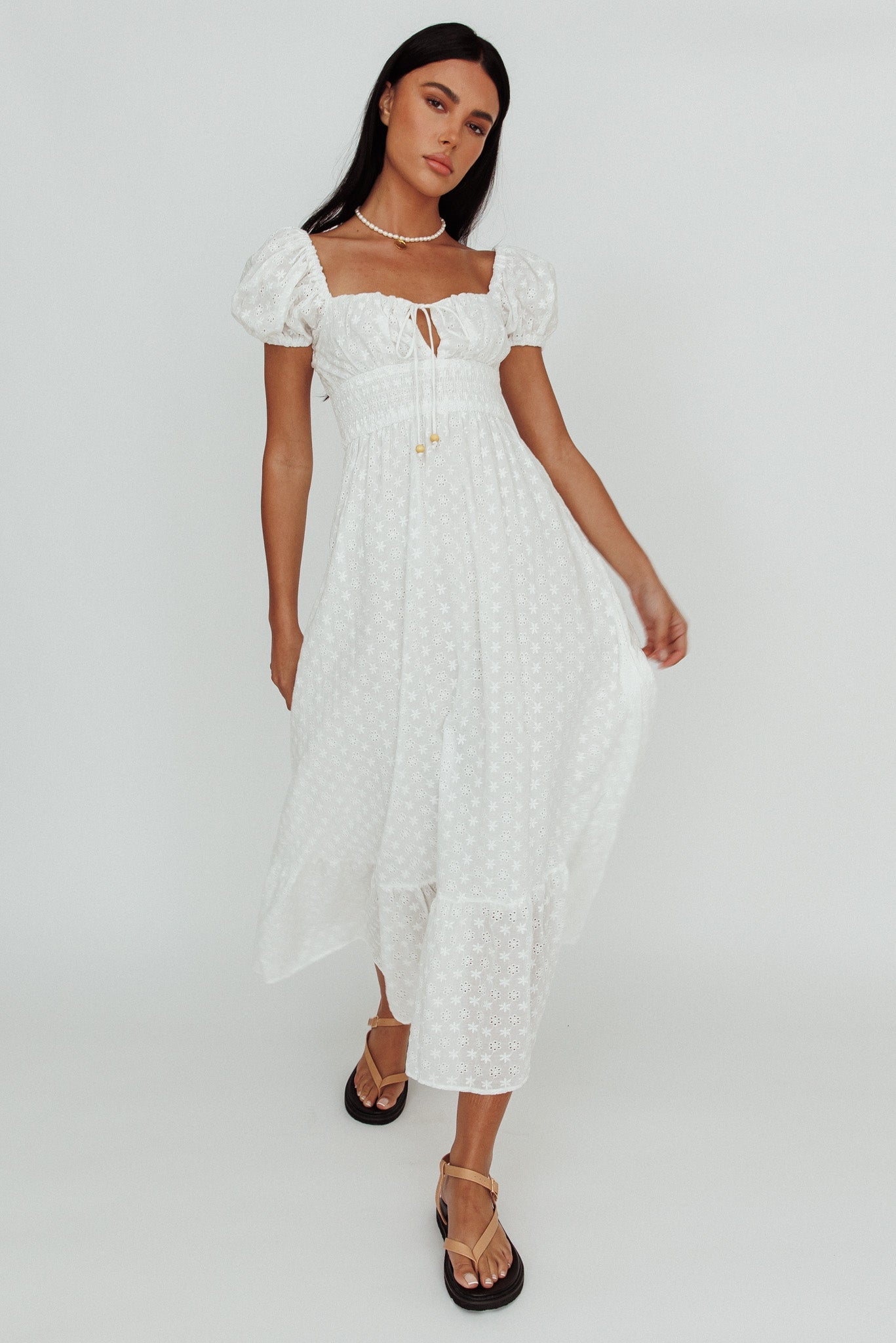 Sia Puff Sleeve Eyelet Maxi Dress White