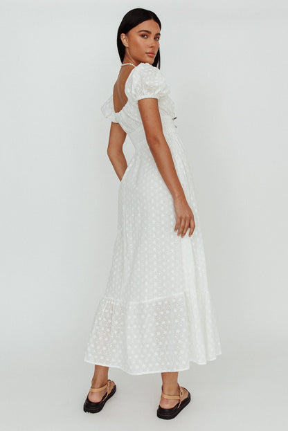 Sia Puff Sleeve Eyelet Maxi Dress White