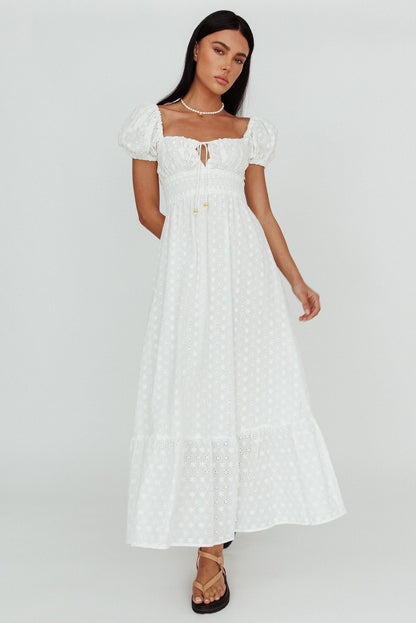Sia Puff Sleeve Eyelet Maxi Dress White