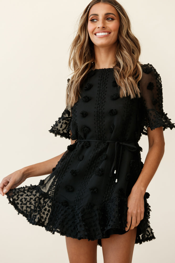 Maleny Embellished Fluted Hem Dress Black