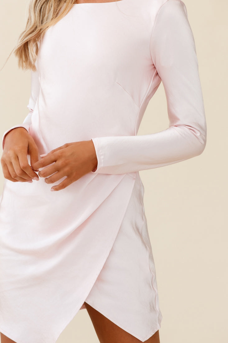 Thank Me Later Long Sleeve Open Back Dress Baby Pink