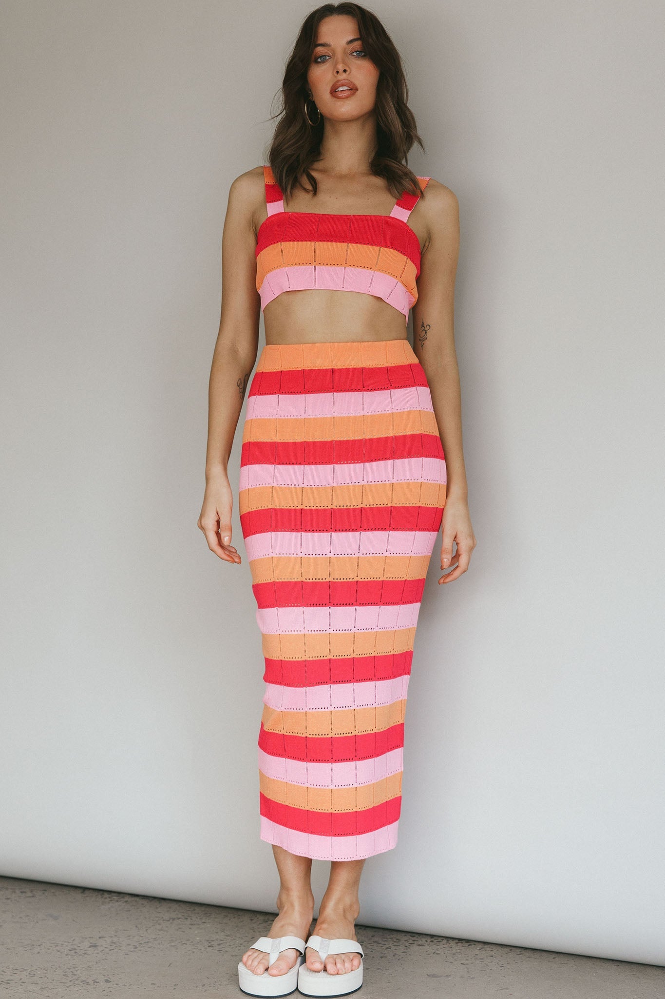 Chase The Sunrise Knit Crop Top Striped Pink
