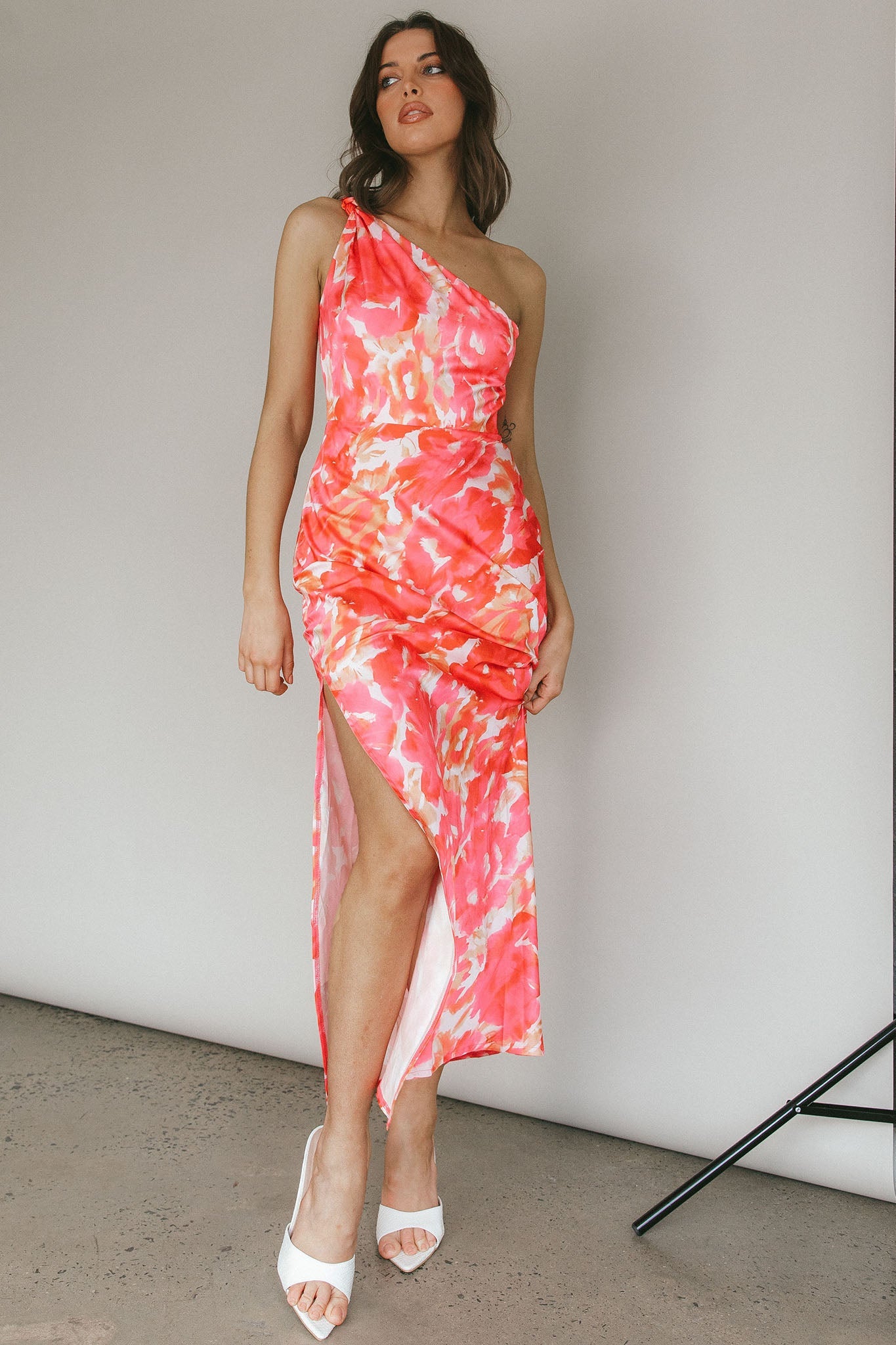 Portland One-Shoulder Maxi Dress Floral Pink
