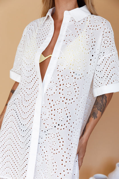 Noosa Eyelet Shirt Dress White