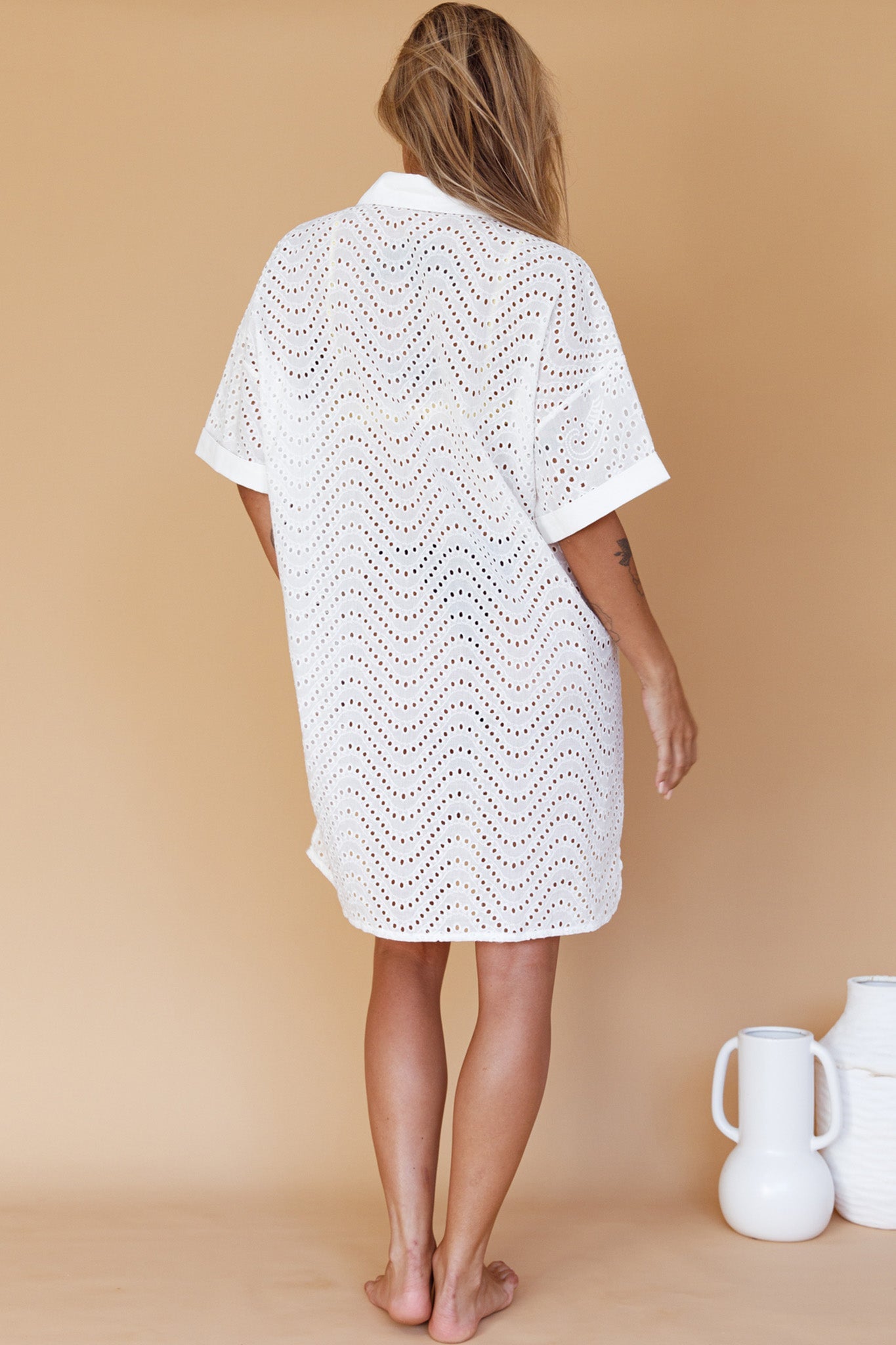 Noosa Eyelet Shirt Dress White