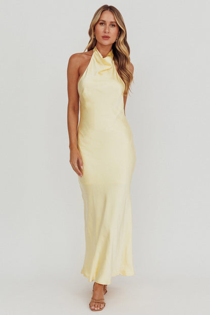 Sweetest Sundays Halterneck Open Back Dress Butter