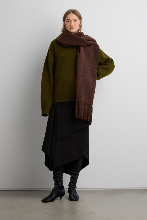 STRIPED BOUCLE SCARF WITH TASSELS