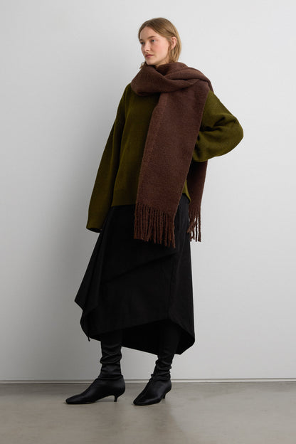 STRIPED BOUCLE SCARF WITH TASSELS