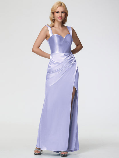 Bridesmaid Dresses Lavender Colour Sheath/Column Off The Shoulder Removable Straps Stretch Satin Bridesmaid Dress With Slit