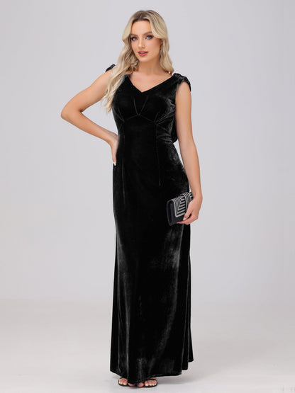 Sheath V-Neck High Waist Velvet Bridesmaid Dresses