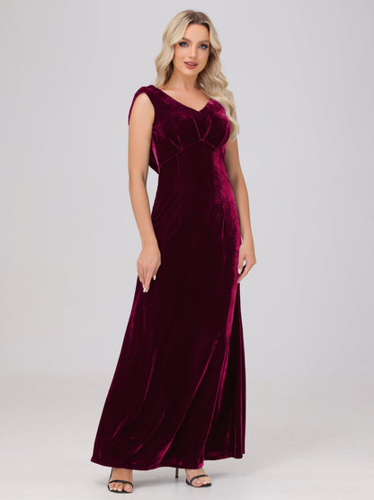 Sheath V-Neck High Waist Velvet Bridesmaid Dresses