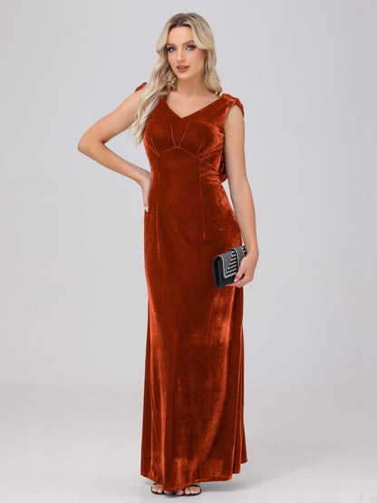 Sheath V-Neck High Waist Velvet Bridesmaid Dresses