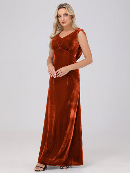 Sheath V-Neck High Waist Velvet Bridesmaid Dresses