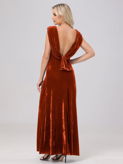 Sheath V-Neck High Waist Velvet Bridesmaid Dresses