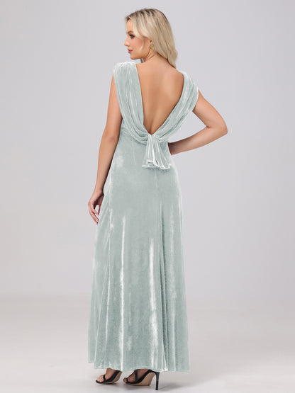 Sheath V-Neck High Waist Velvet Bridesmaid Dresses