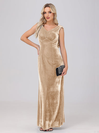 Sheath V-Neck High Waist Velvet Bridesmaid Dresses