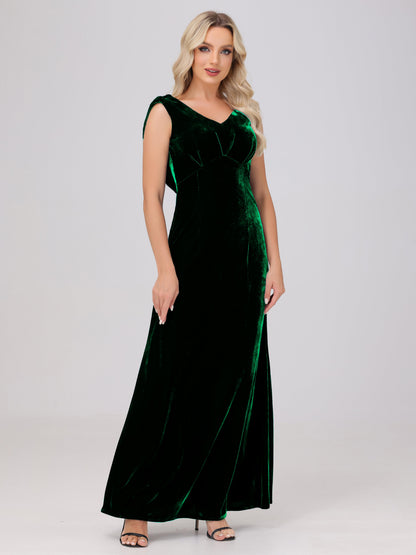 Sheath V-Neck High Waist Velvet Bridesmaid Dresses