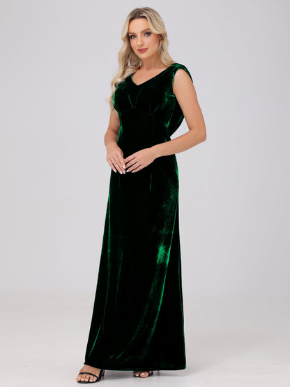 Sheath V-Neck High Waist Velvet Bridesmaid Dresses