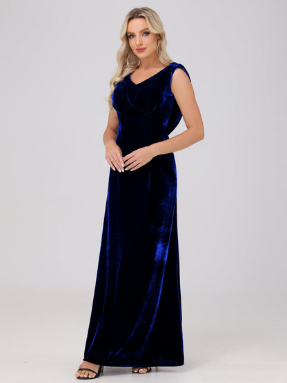 Sheath V-Neck High Waist Velvet Bridesmaid Dresses