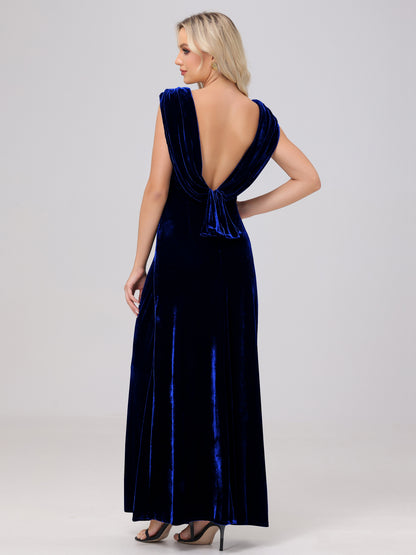 Sheath V-Neck High Waist Velvet Bridesmaid Dresses
