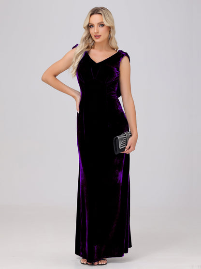 Sheath V-Neck High Waist Velvet Bridesmaid Dresses